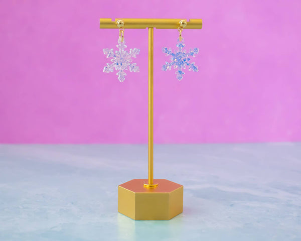 Small Snowflake Earrings, Holographic Winter Holiday Jewelry