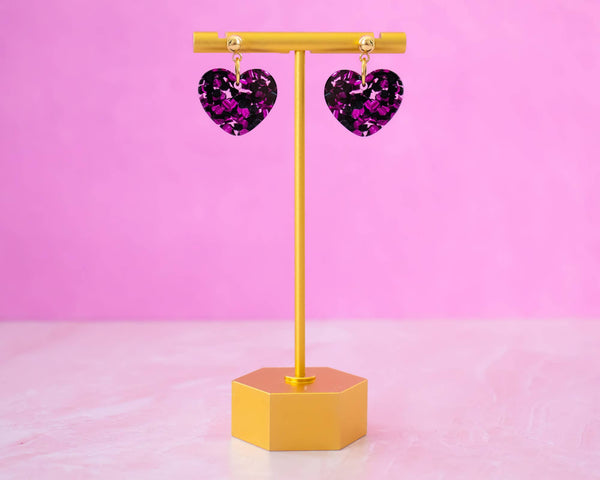 Small Black + Pink Heart Earrings