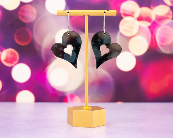 Black Holographic Heart Earrings