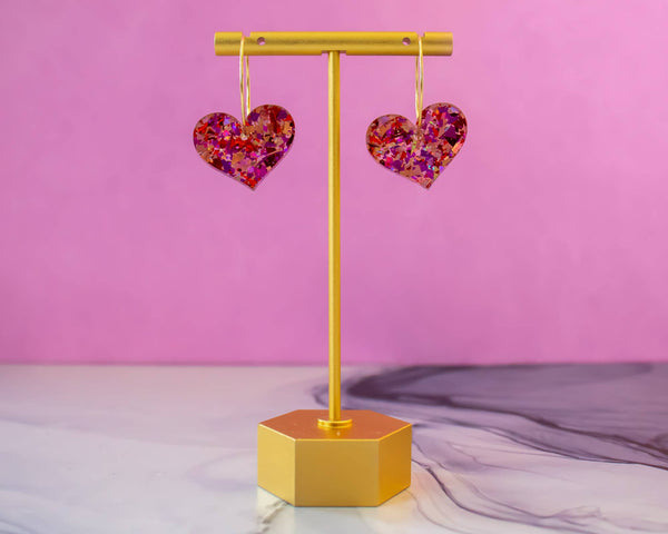 Glitter Red Heart Hoop Earrings