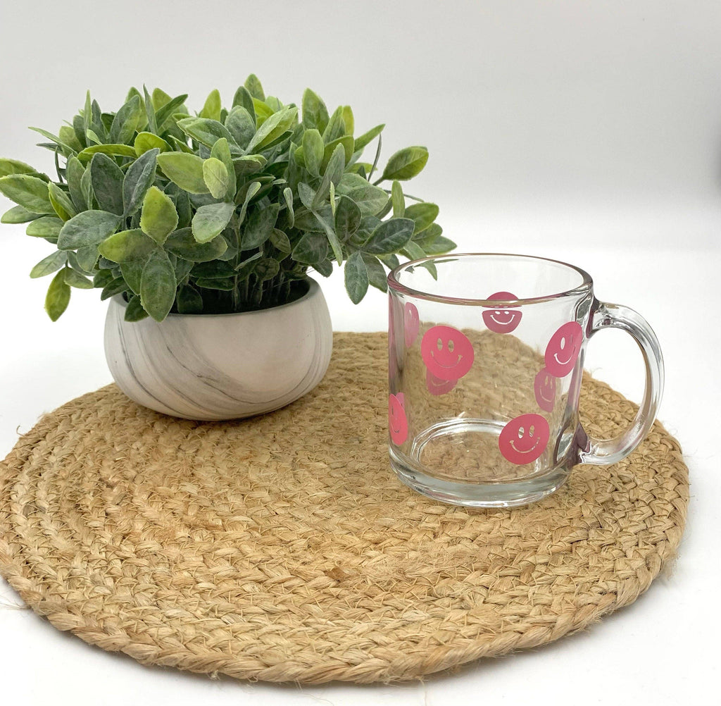 Pink Happy Face Glass Mug
