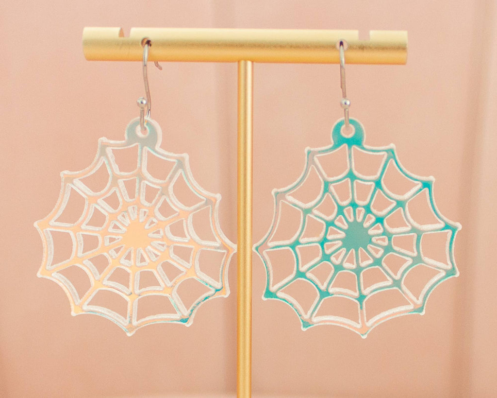Spider Web Holographic Acrylic Halloween Earrings