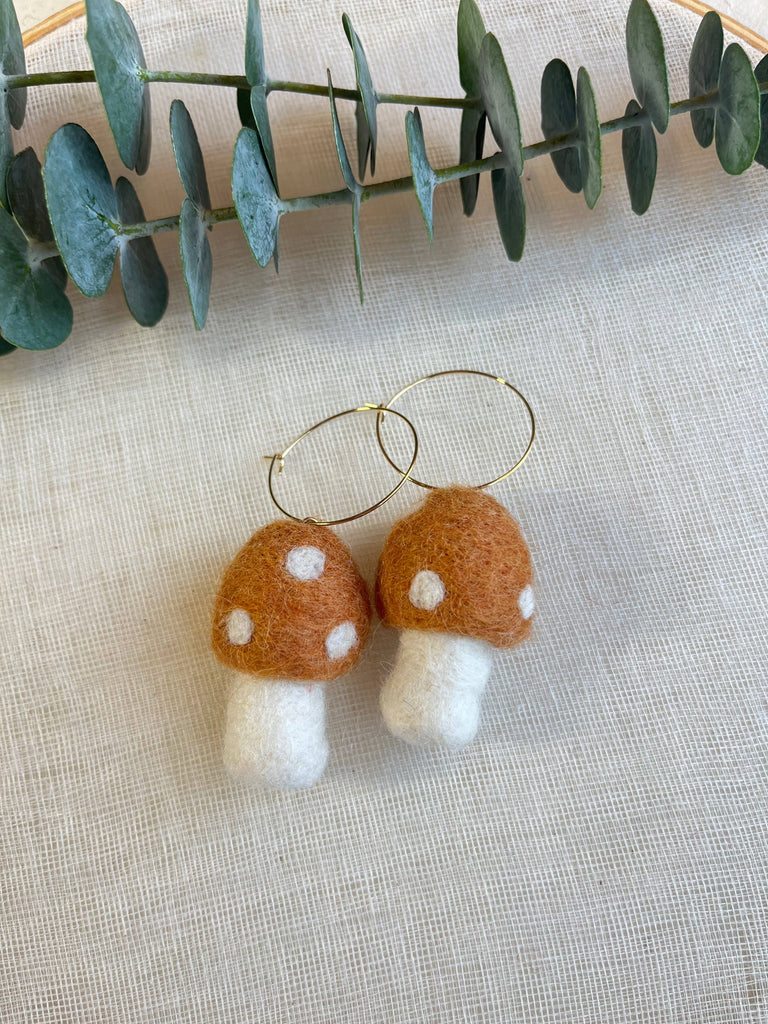 Mini Mushie Felted Earrings - Ochre