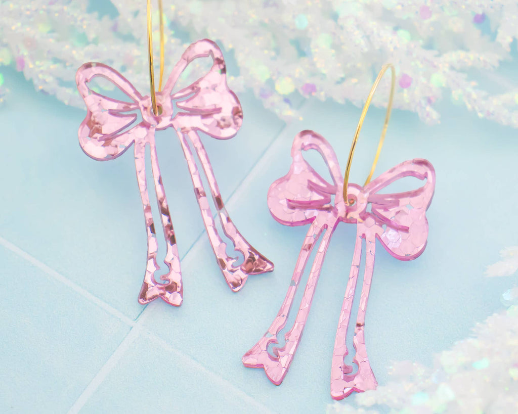 Pink Bow Hoop Earrings