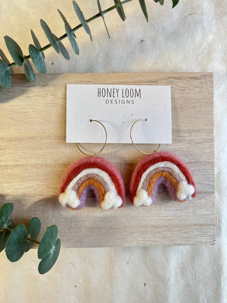 Rainbow Felted Earrings - Neutral