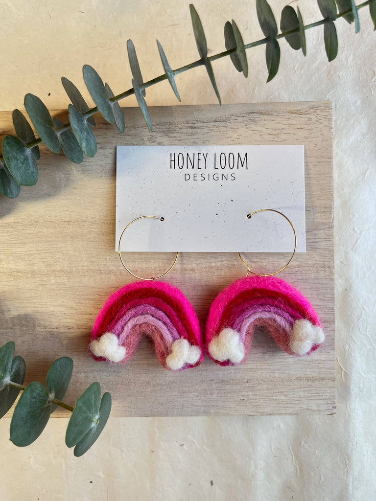 Rainbow Felted Earrings - Pink