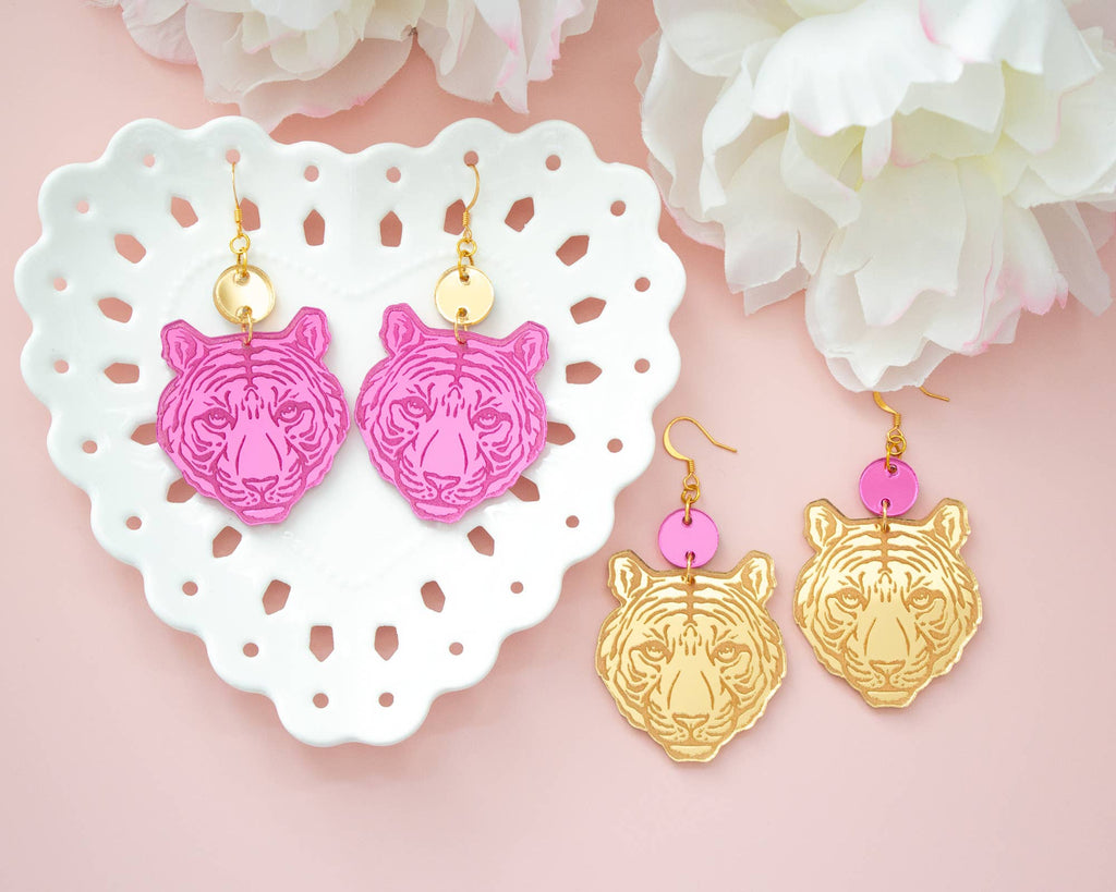 Tiger Acrylic Earring Dangles - Pink