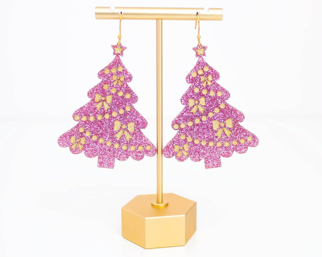 Christmas Tree Earrings Holiday Large Acrylic Dangles