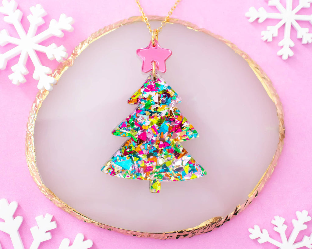 Christmas Tree Glitter Necklace 16K Gold Plated, Pendant