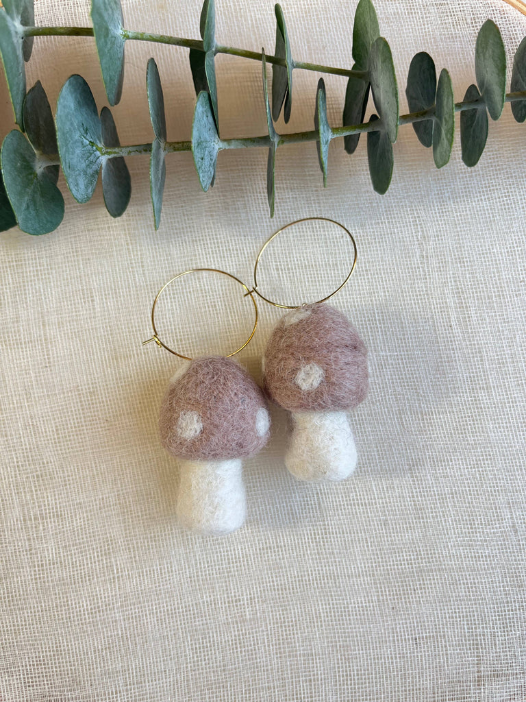 Mini Mushie Felted Earrings - Beige