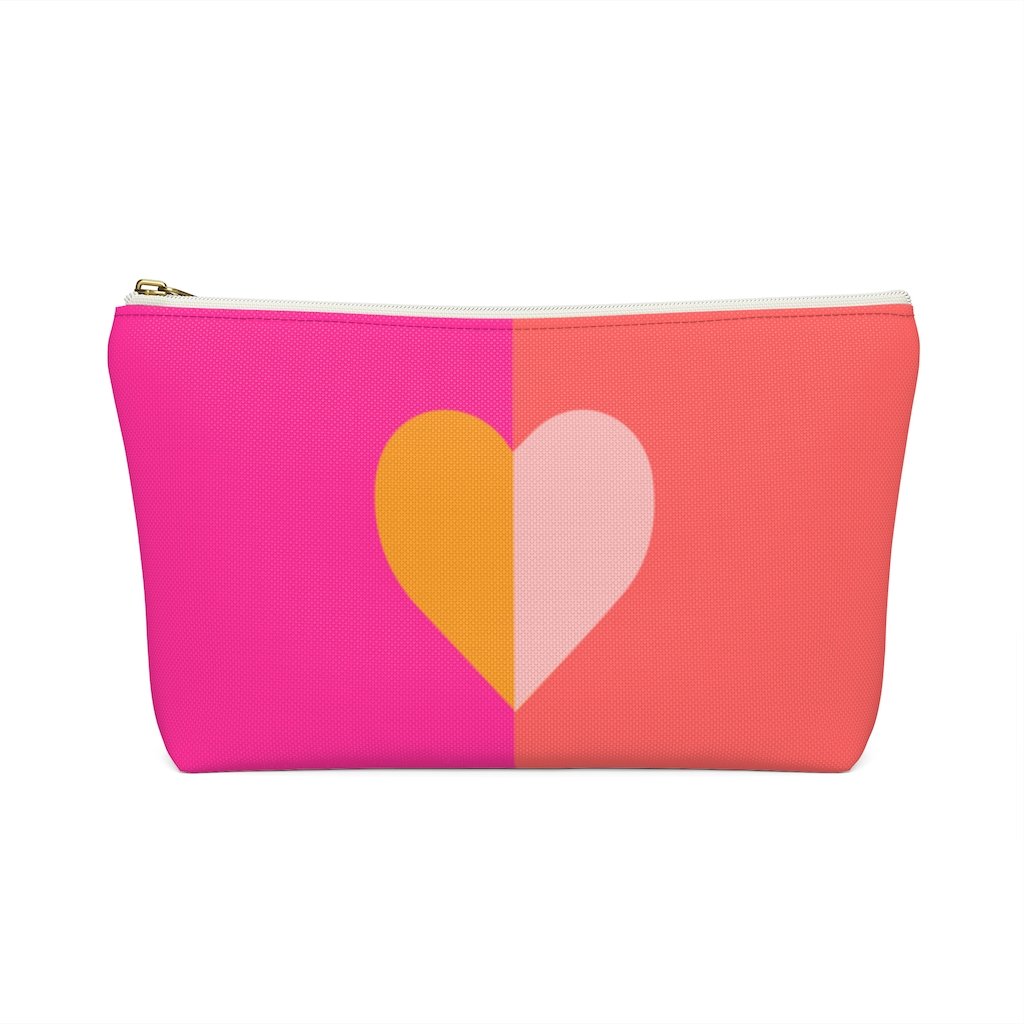 Color Blocked Heart Zipper Pouch