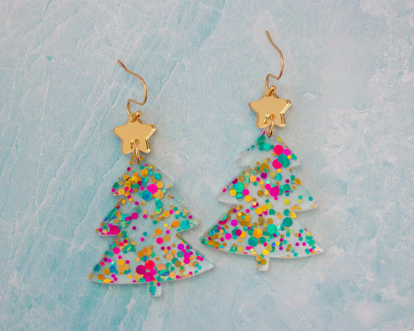 Acrylic Confetti Christmas Tree Earrings
