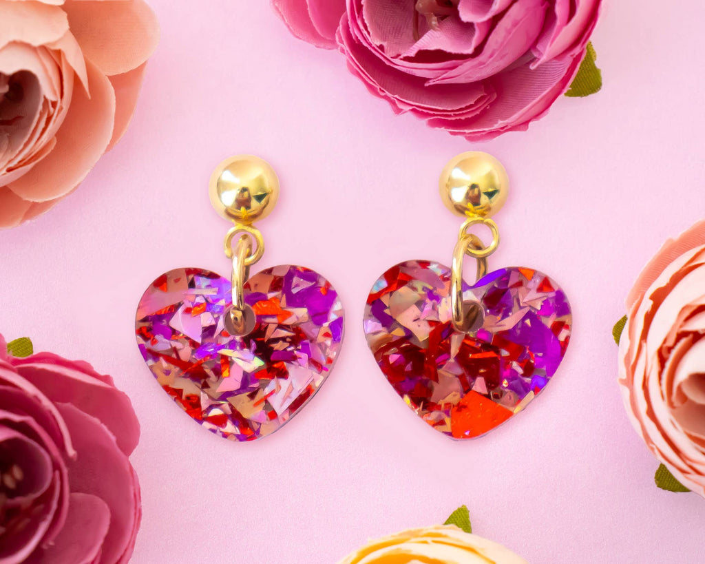Small Pink + Red Heart Earrings