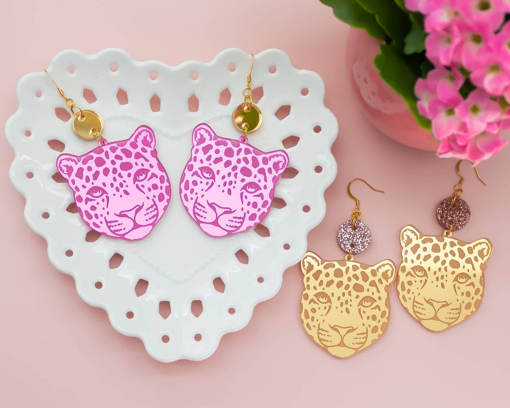 Leopard Acrylic Earrings - Gold