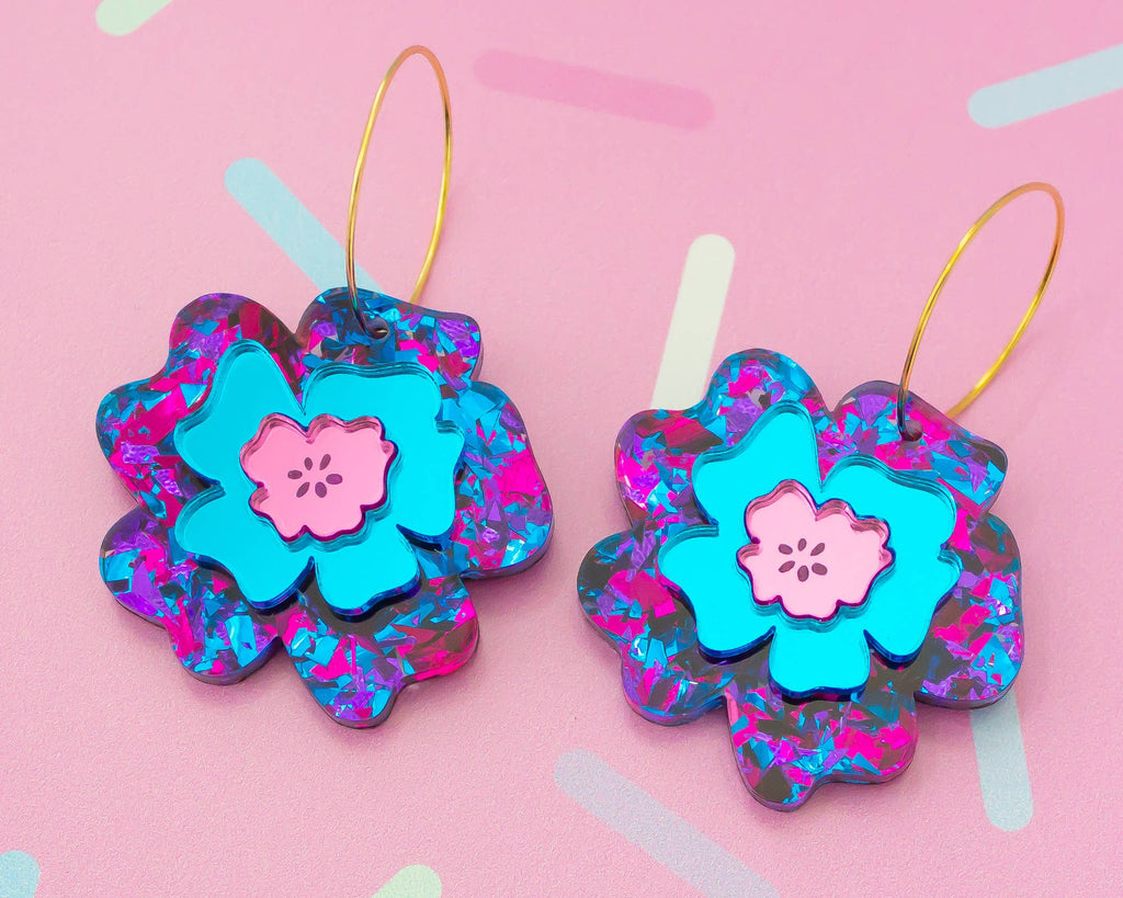 Acrylic Hoop Flower Earrings