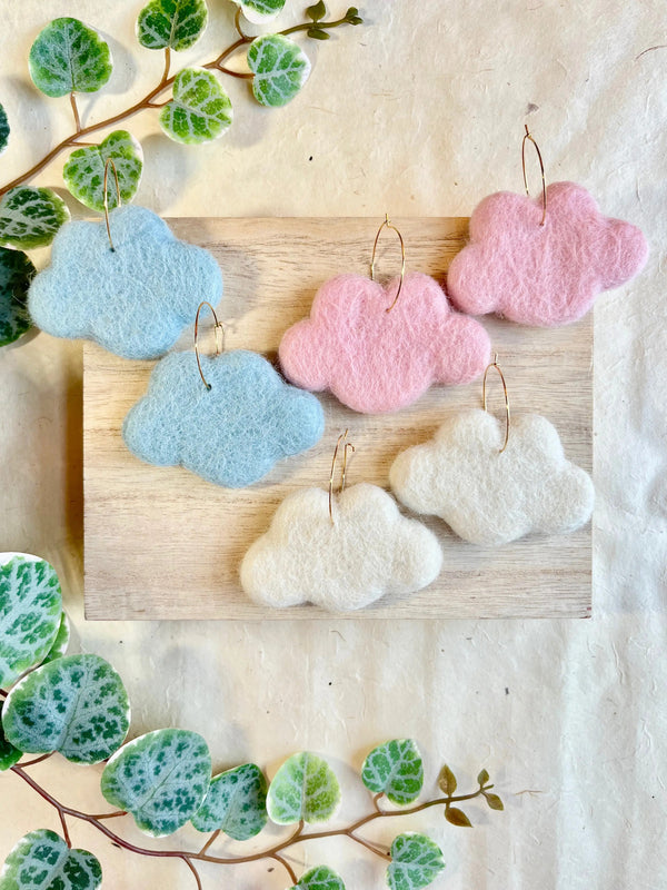 Cloud Felted Earrings - Pink