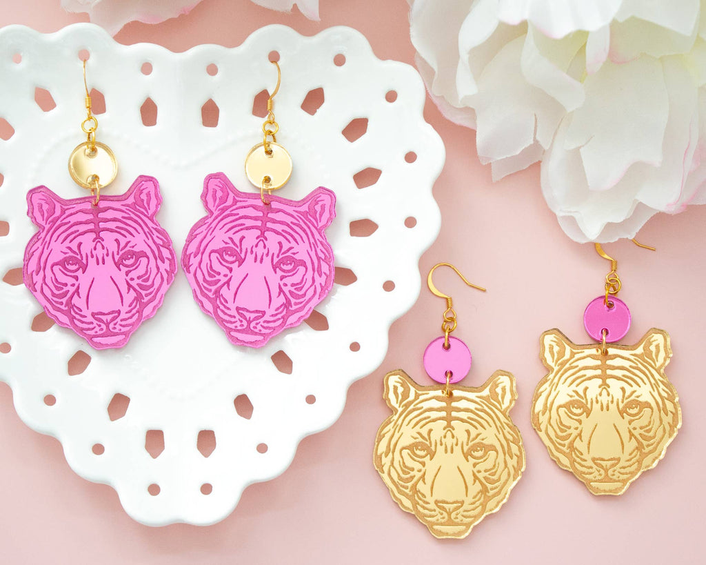 Tiger Acrylic Earring Dangles - Gold