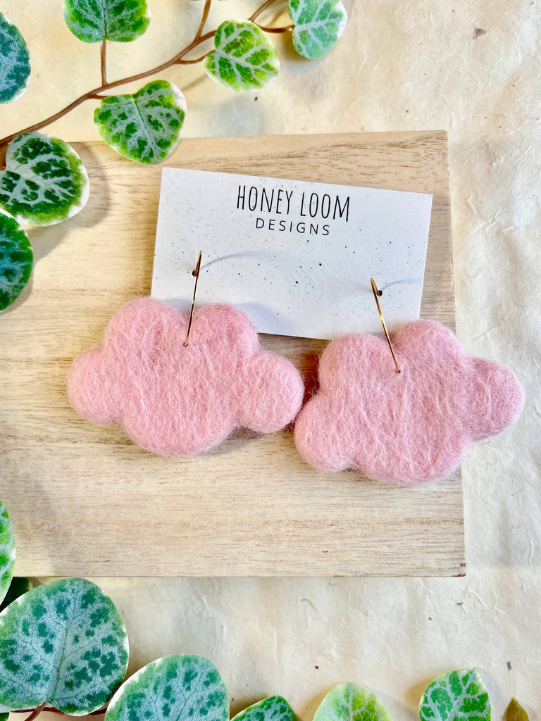 Cloud Felted Earrings - Pink