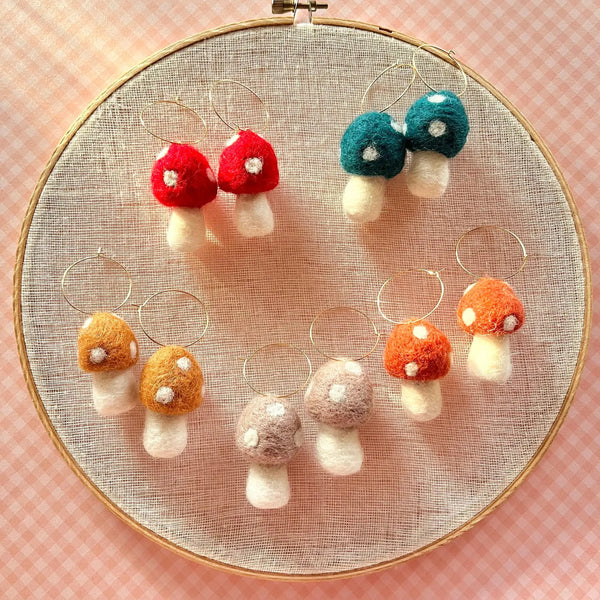 Mini Mushie Felted Earrings - Beige