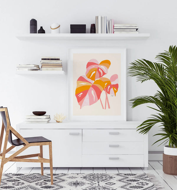 Monstera Plant Illustration (Warm Palette) - Art Print