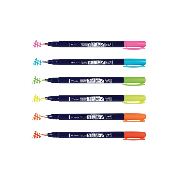 Fudenosuke Neon Calligraphy Brush Pens - 6-Pack