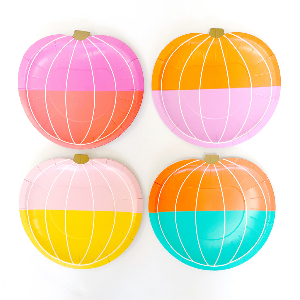 Color Blocked Pumpkin Small Paper Plate Pack