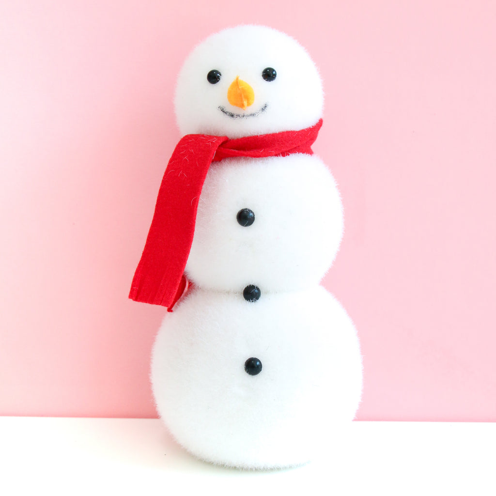 Red Scarf Flocked Snowman Decoration