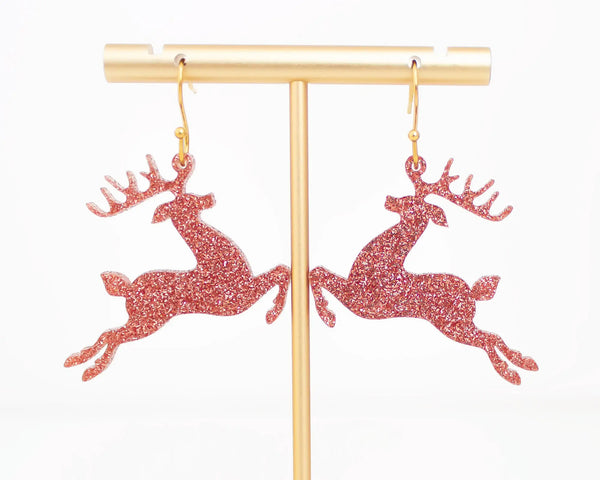 Christmas Earrings Reindeer Holiday Acrylic Dangles