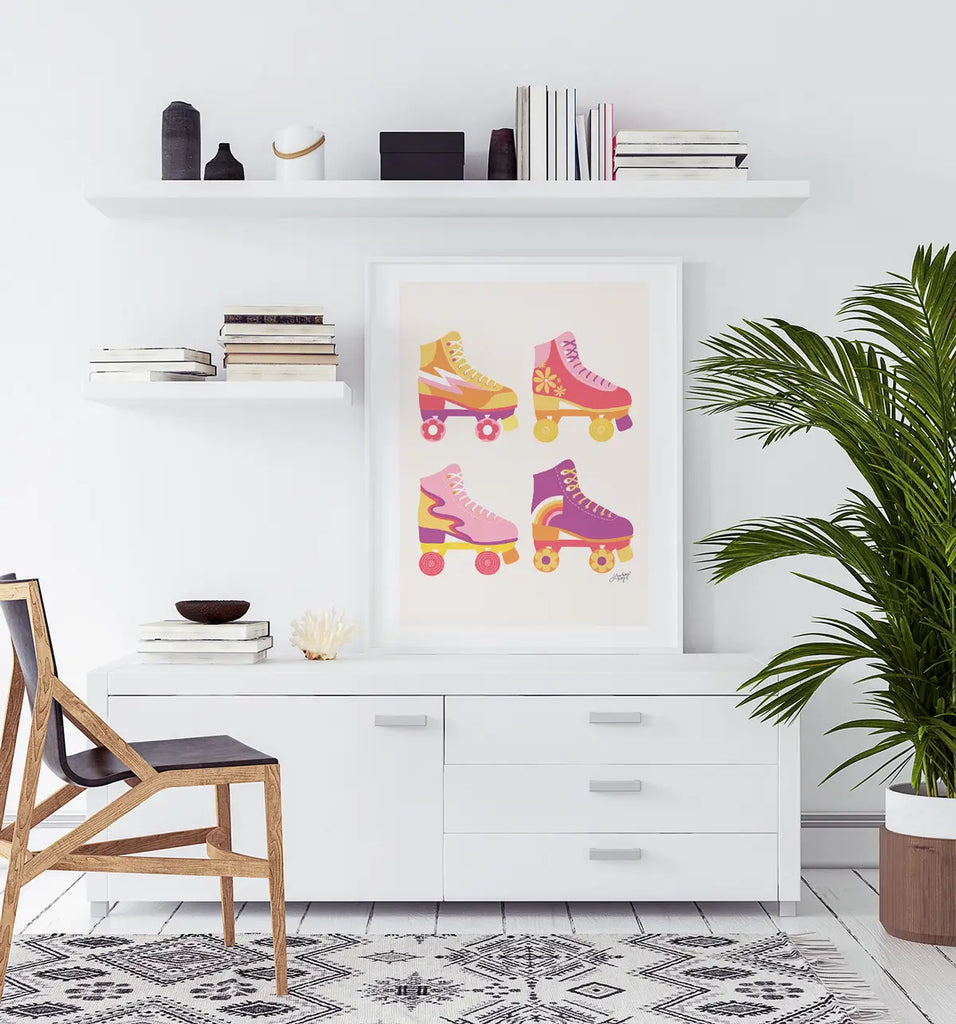Retro Roller Skates Illustration (Pink/Purple) - Art Print