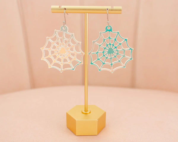 Spider Web Holographic Acrylic Halloween Earrings