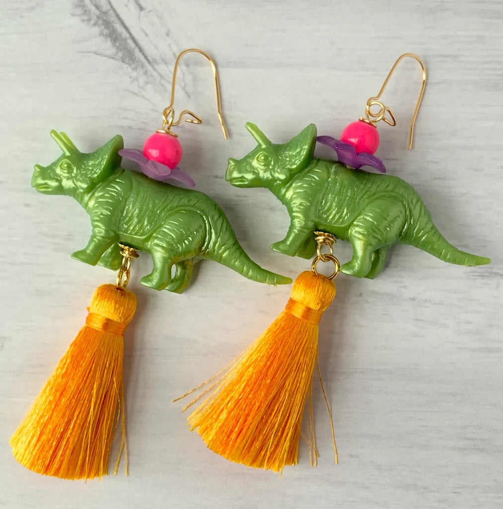 Sweet Pea Triceratops Tassel Earrings