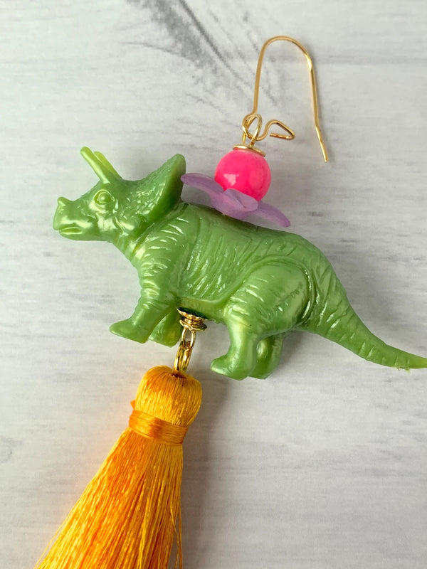 Sweet Pea Triceratops Tassel Earrings